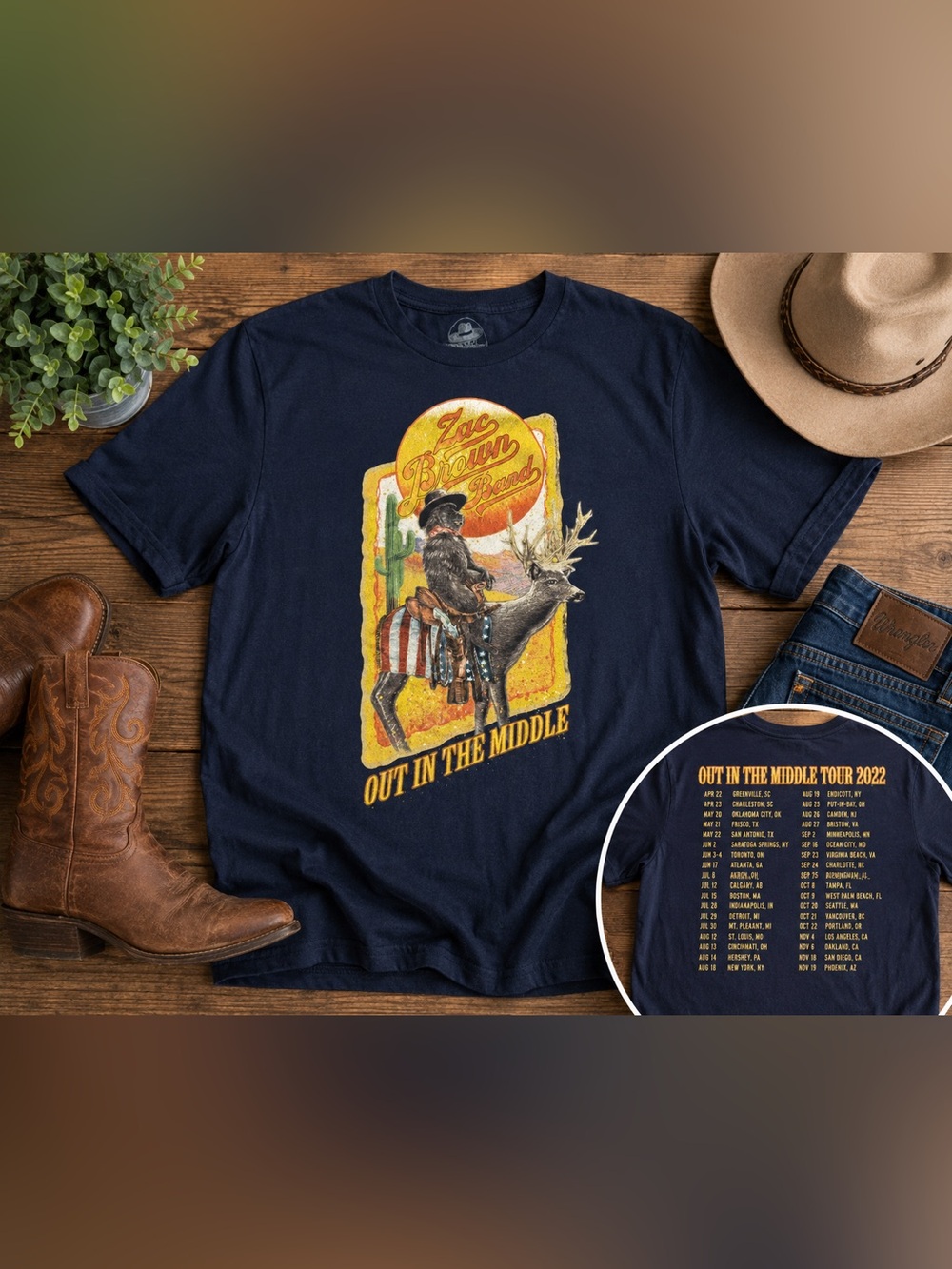 Zac Brown Band Out in the Middle 2022 Tour Graphic Tee XXL Navy